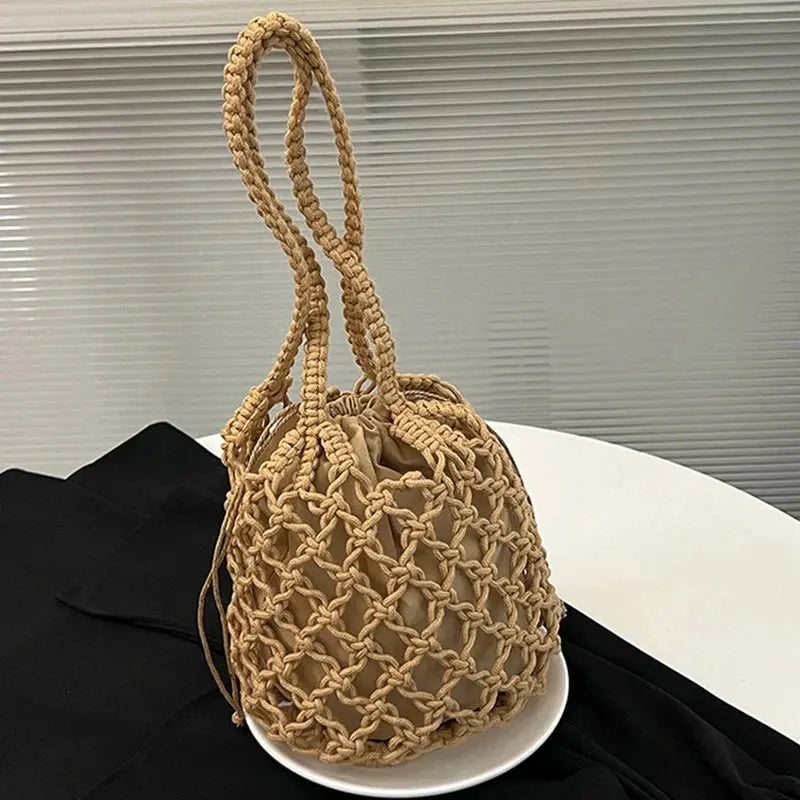 Stylish Mesh Rope Knitted Bucket Shoulder Bag for All Occasions - Love Salve